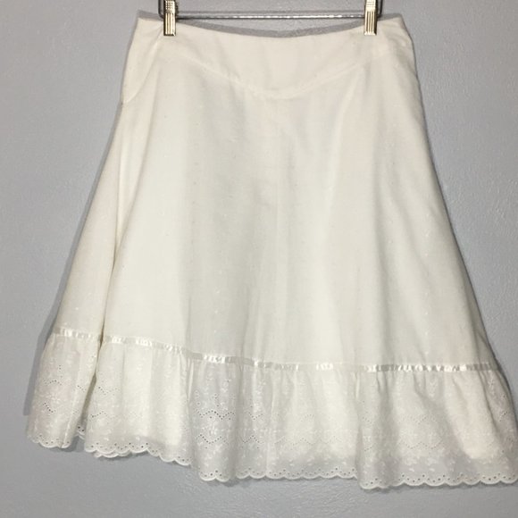 White Circle Mini Skirt Swiss Dot Eyelet Kawaii Lolita Swing Twirly Feminine - Picture 9 of 11